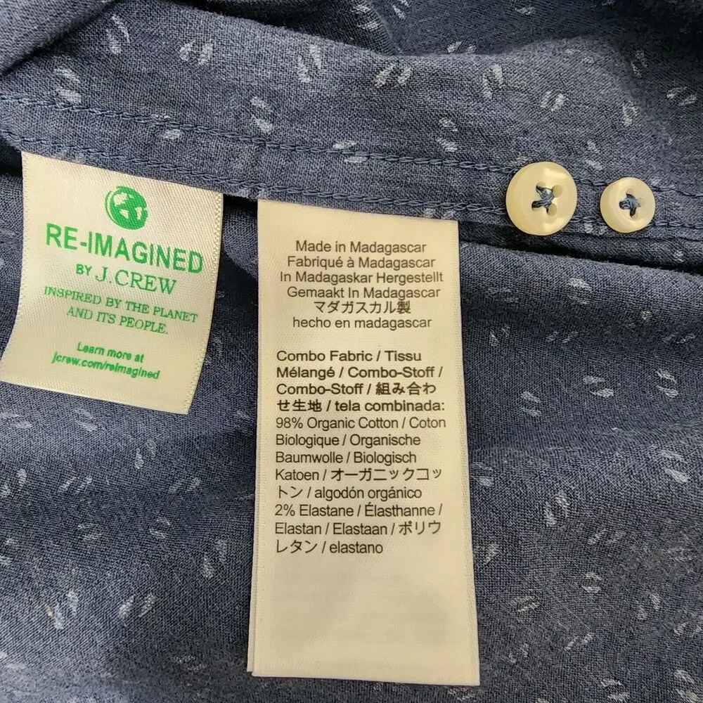 J Crew Secret Wash Shirt Men Medium Blue Organic Cotton Slim Stretch Button Blue